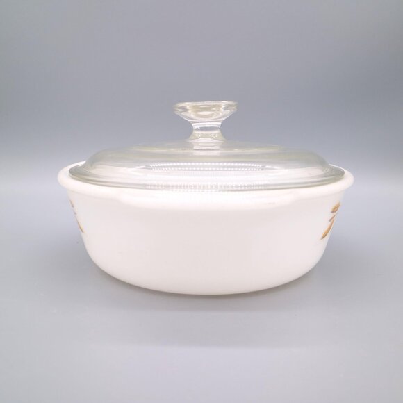 Anchor Hocking #447 Fire King Golden Wheat Milk Glass 1.5qt Casserole Dish - Picture 2 of 5